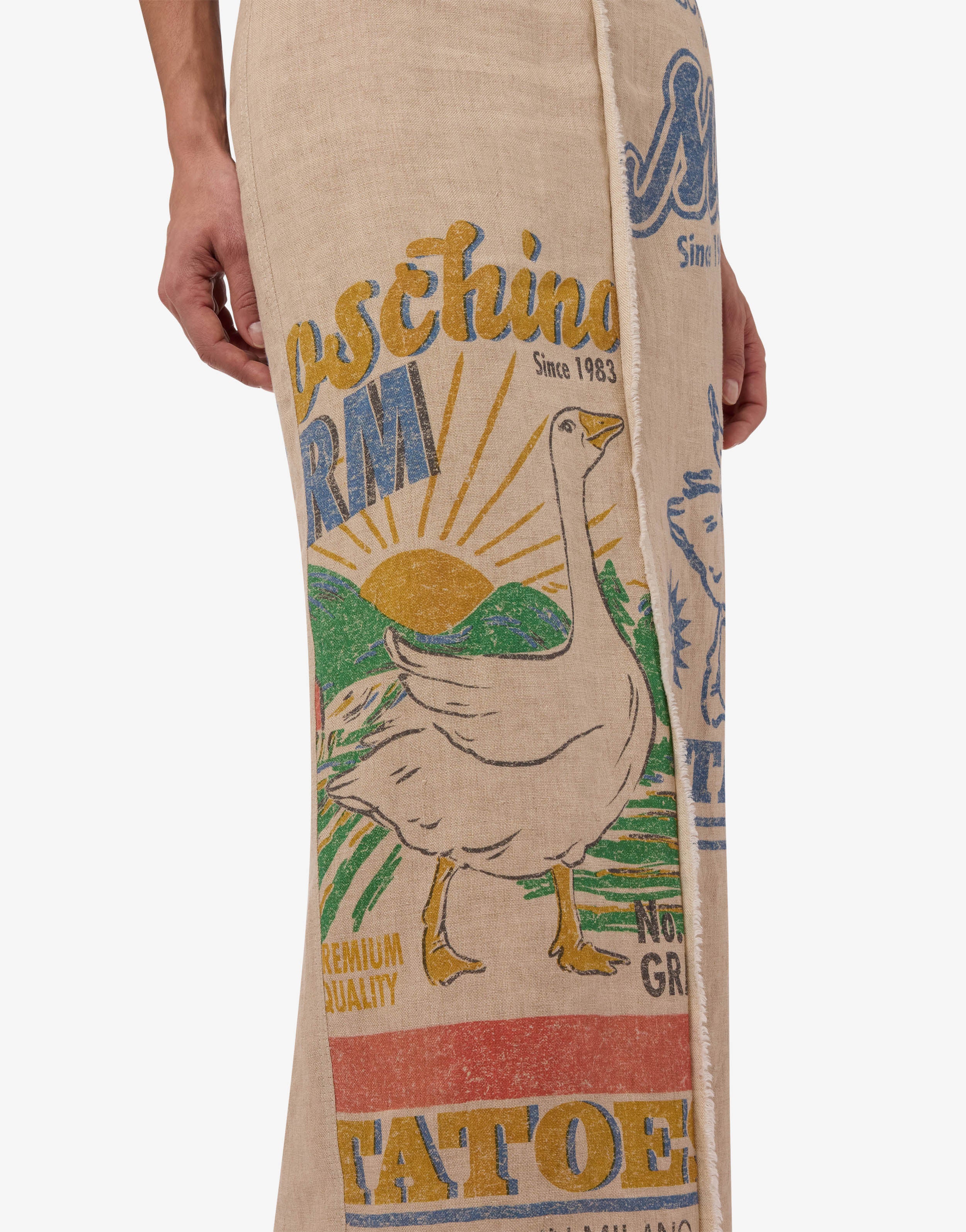 Printed linen and straw skirt - Image 4